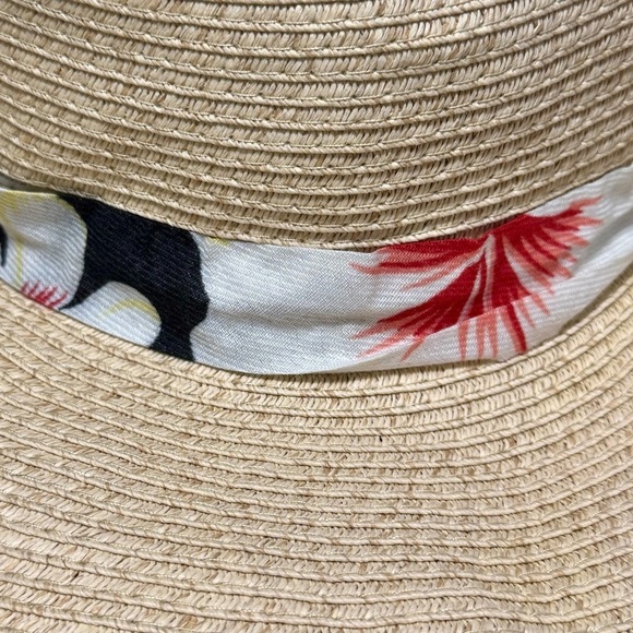 KENDALL + KYLIE Paper Straw Frayed Edge Floral Print Banded Floppy Sun Hat - Picture 3 of 4